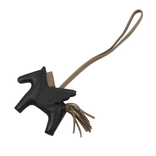 エルメス バッグチャーム ロデオPM ペガサス ブラック/エトゥープ ラムスキン W刻印 黒