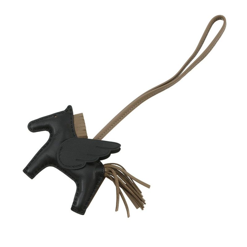 エルメス バッグチャーム ロデオPM ペガサス ブラック/エトゥープ ラムスキン W刻印 黒