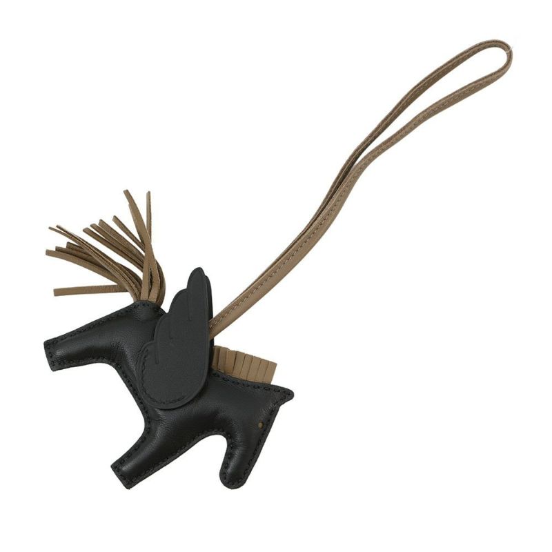 エルメス バッグチャーム ロデオPM ペガサス ブラック/エトゥープ ラムスキン W刻印 黒