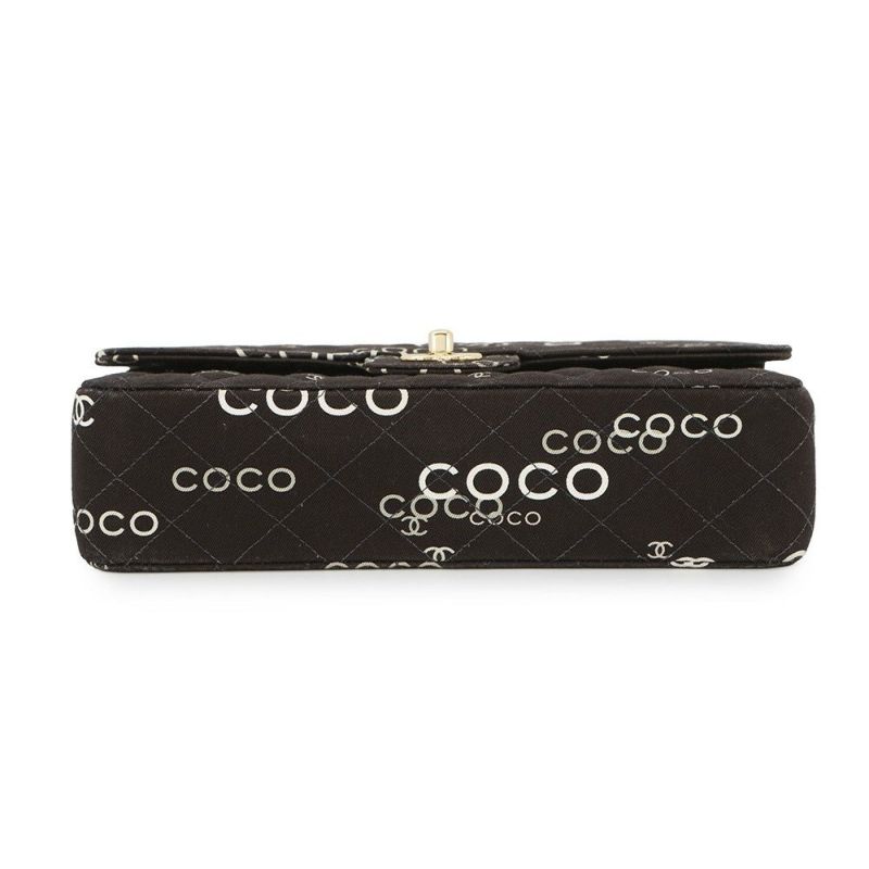 シャネル チェーンショルダーバッグ COCOプリント マトラッセ25 ココマーク ダブルチェーン キャンバス A01112 CHANEL 黒
