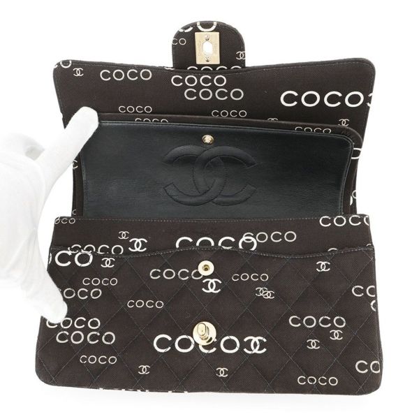 シャネル チェーンショルダーバッグ COCOプリント マトラッセ25 ココマーク ダブルチェーン キャンバス A01112 CHANEL 黒