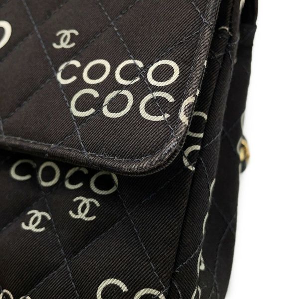 シャネル チェーンショルダーバッグ COCOプリント マトラッセ25 ココマーク ダブルチェーン キャンバス A01112 CHANEL 黒