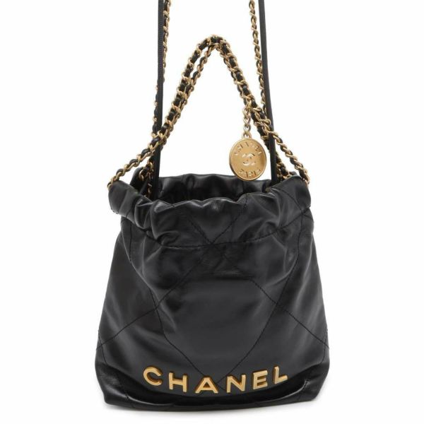 シャネル ハンドバッグ CHANEL 22 ミニ ココマーク シャイニーカーフレザー AS3980 CHANEL 2wayショルダーバッグ 黒