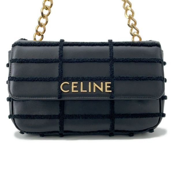 セリーヌ チェーンショルダーバッグ モノクローム パイル レザー 111273FCK.38NO CELINE 黒 ワンショルダー