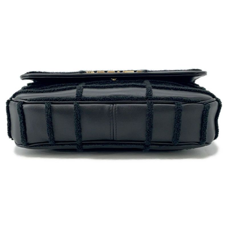 セリーヌ チェーンショルダーバッグ モノクローム パイル レザー 111273FCK.38NO CELINE 黒 ワンショルダー