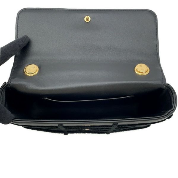 セリーヌ チェーンショルダーバッグ モノクローム パイル レザー 111273FCK.38NO CELINE 黒 ワンショルダー