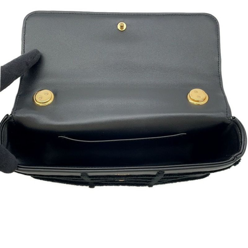 セリーヌ チェーンショルダーバッグ モノクローム パイル レザー 111273FCK.38NO CELINE 黒 ワンショルダー