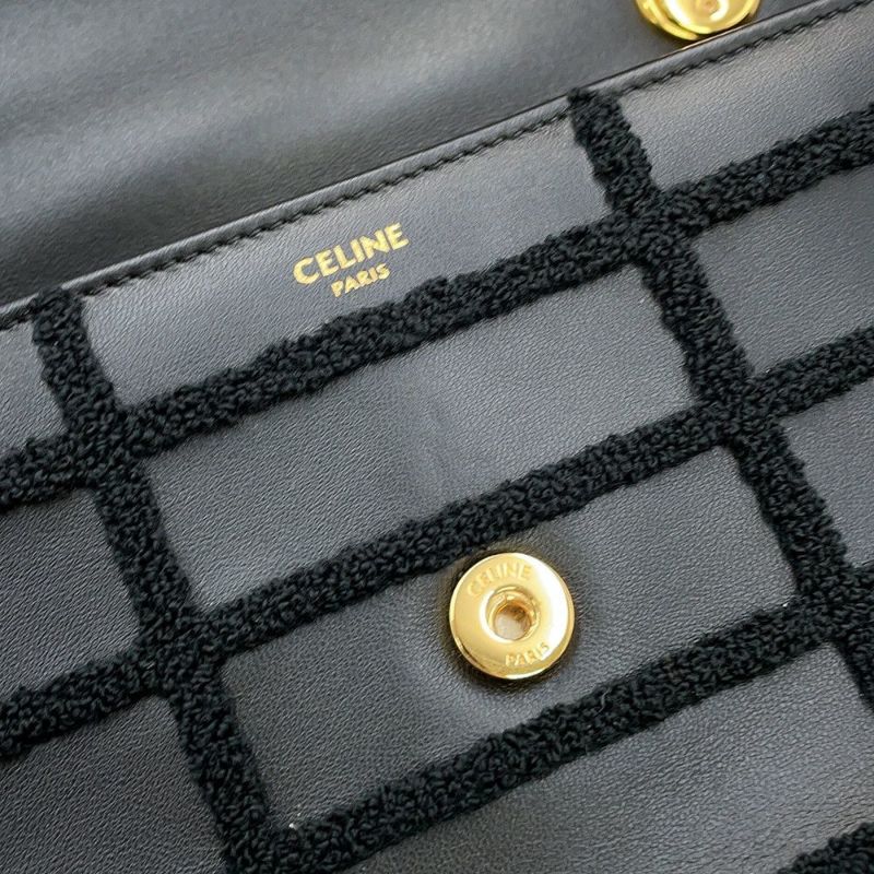 セリーヌ チェーンショルダーバッグ モノクローム パイル レザー 111273FCK.38NO CELINE 黒 ワンショルダー