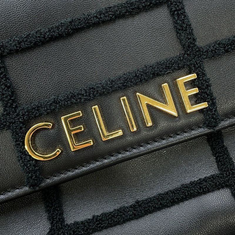 セリーヌ チェーンショルダーバッグ モノクローム パイル レザー 111273FCK.38NO CELINE 黒 ワンショルダー