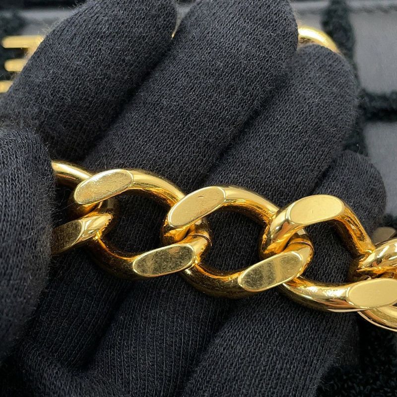 セリーヌ チェーンショルダーバッグ モノクローム パイル レザー 111273FCK.38NO CELINE 黒 ワンショルダー