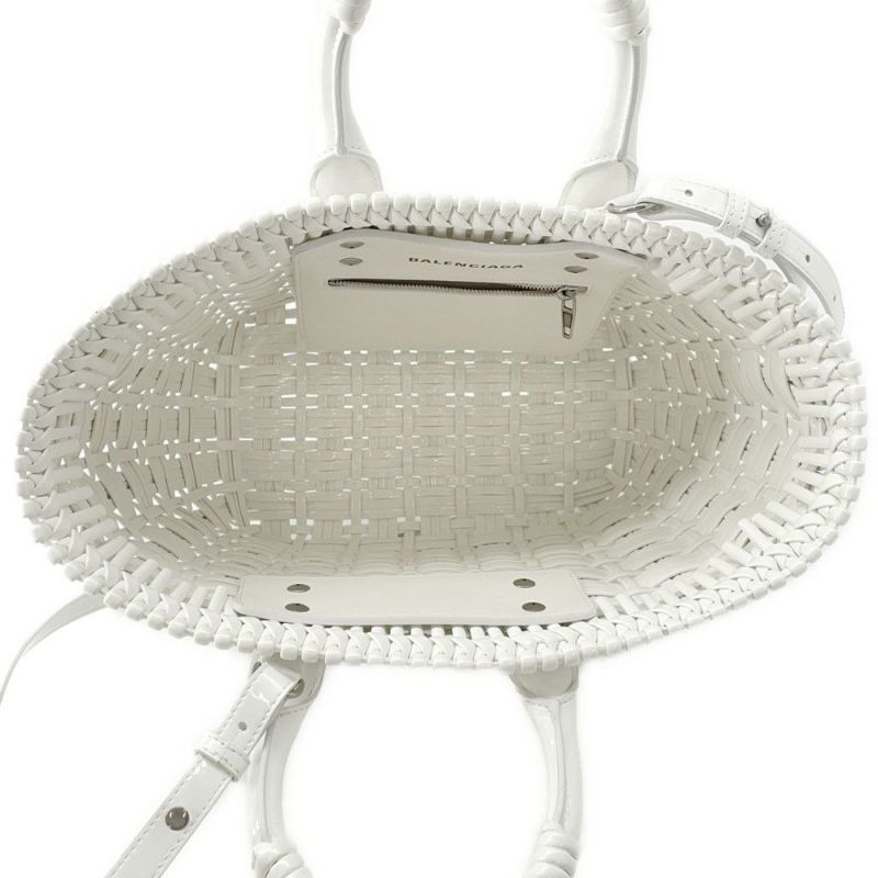 バレンシアガ ハンドバッグ ビストロ XS パテントレザー 671342 BALENCIAGA 2wayショルダーバッグ バスケットバッグ 白