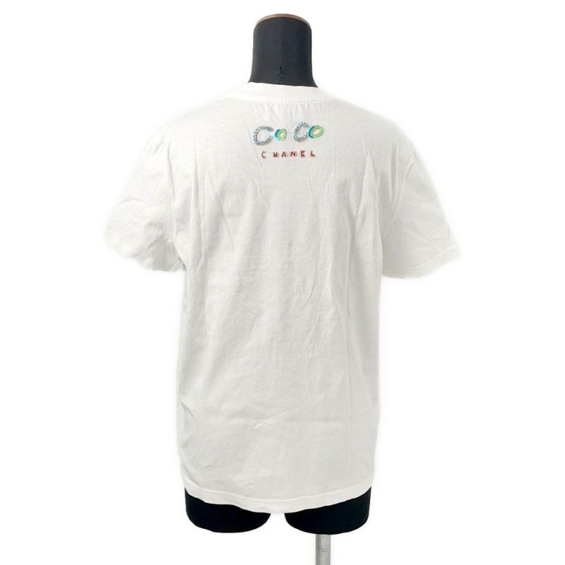 シャネル 半袖Tシャツ ファレル・ウィリアムス ビーズ装飾 コットン レディースサイズS P61052 CHANEL アパレル 白