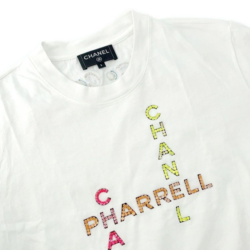 シャネル 半袖Tシャツ ファレル・ウィリアムス ビーズ装飾 コットン レディースサイズS P61052 CHANEL アパレル 白