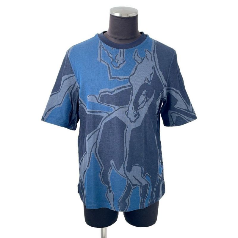 エルメス 半袖Tシャツ Dance of Horses Light 馬柄 鹿の子 コットン メンズサイズM HERMES
