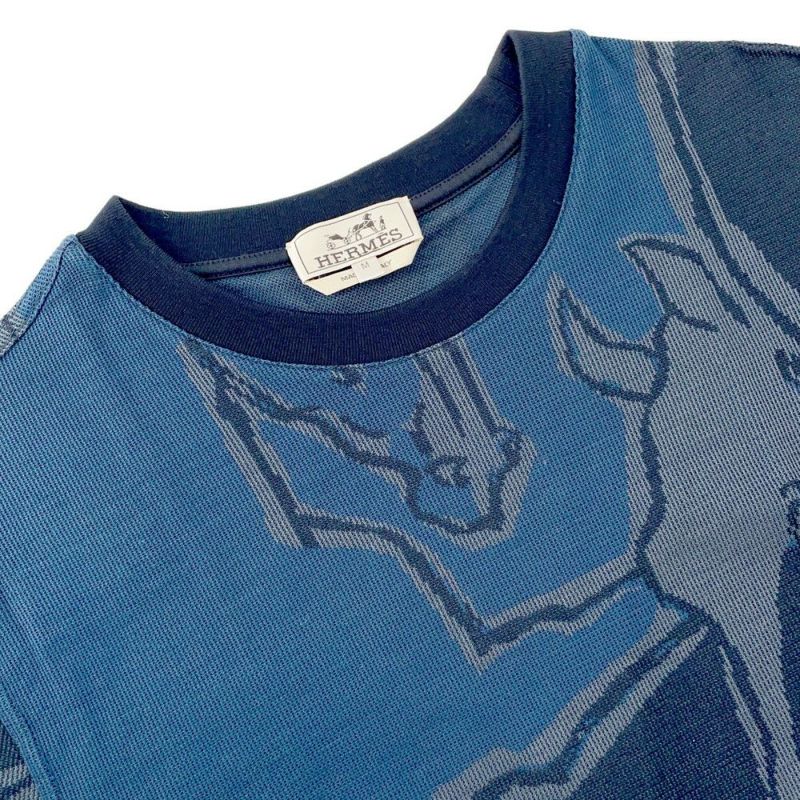 エルメス 半袖Tシャツ Dance of Horses Light 馬柄 鹿の子 コットン メンズサイズM HERMES