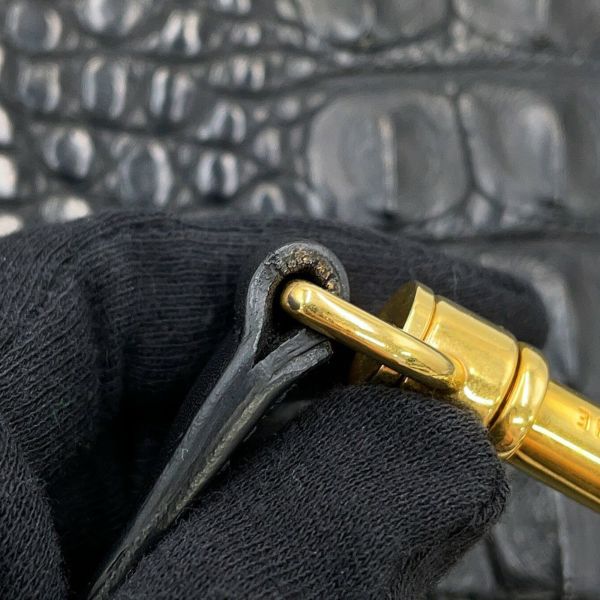 セリーヌ ハンドバッグ トラペーズ クロコ型押しレザー スエード CELINE 2way 黒