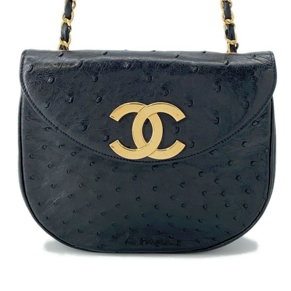 シャネル チェーンショルダーバッグ デカココマーク オーストリッチ CHANEL 黒