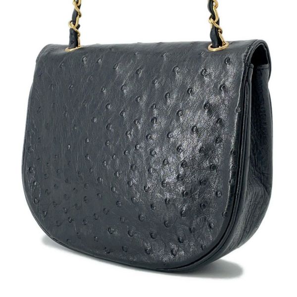 シャネル チェーンショルダーバッグ デカココマーク オーストリッチ CHANEL 黒