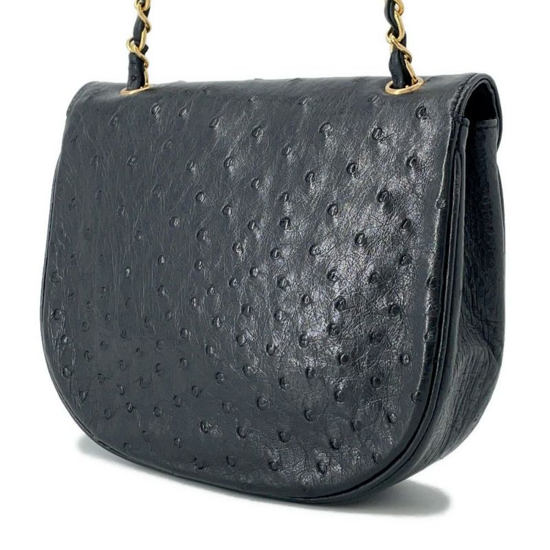 シャネル チェーンショルダーバッグ デカココマーク オーストリッチ CHANEL 黒