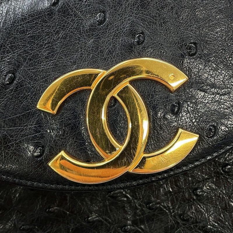 シャネル チェーンショルダーバッグ デカココマーク オーストリッチ CHANEL 黒