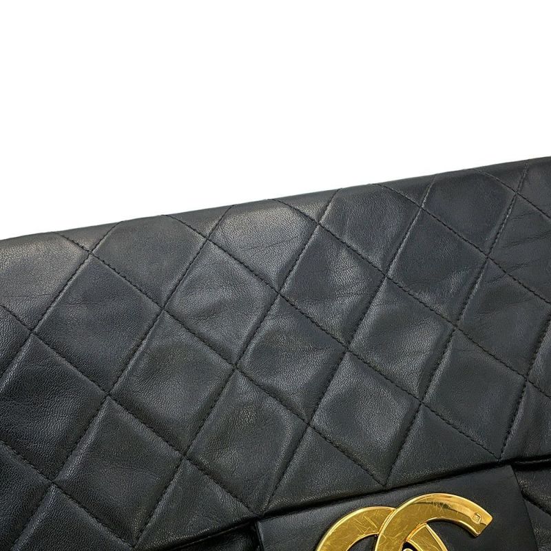 シャネル チェーンショルダーバッグ マトラッセ33 ココマーク Wチェーン ラムスキン CHANEL デカマト 黒