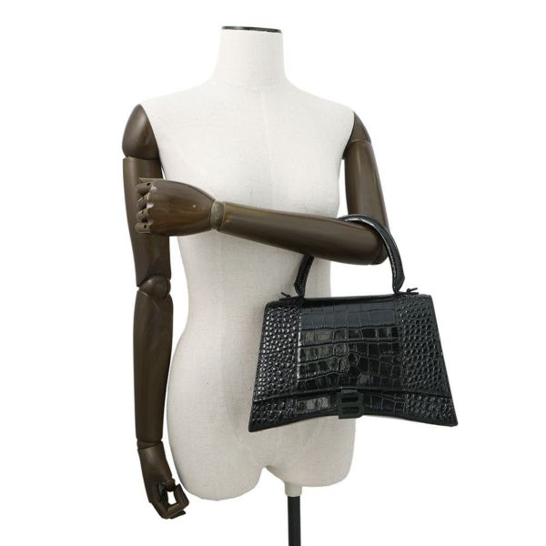 バレンシアガ ハンドバッグ アワーグラス ミディアム クロコダイル型押しレザー 619668 BALENCIAGA 2way 黒