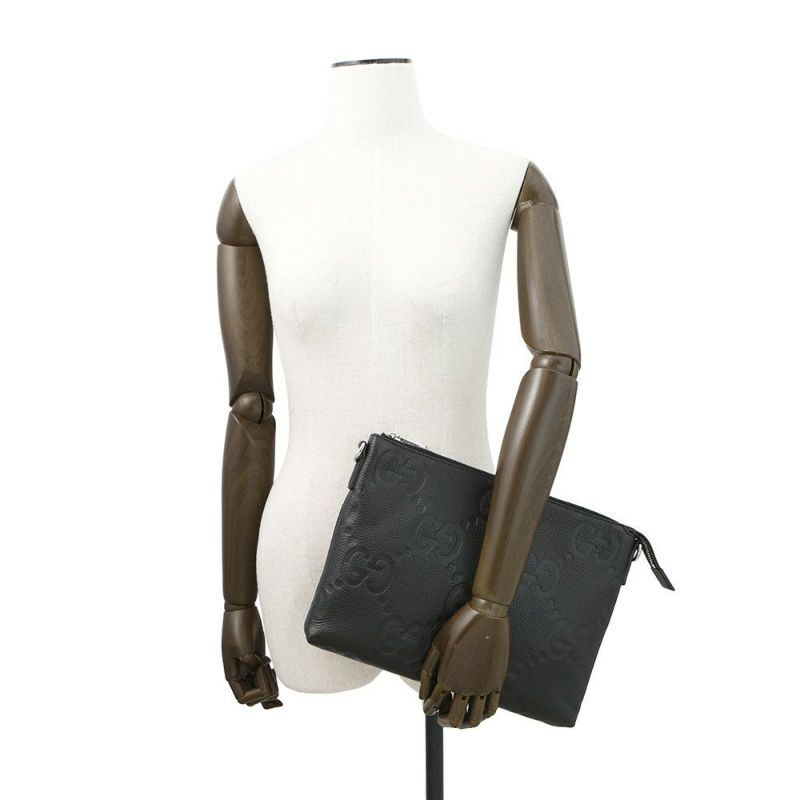 グッチ クラッチバッグ ジャンボGG クロスボディバッグ ミディアム レザー 696009 GUCCI ショルダーバッグ 黒