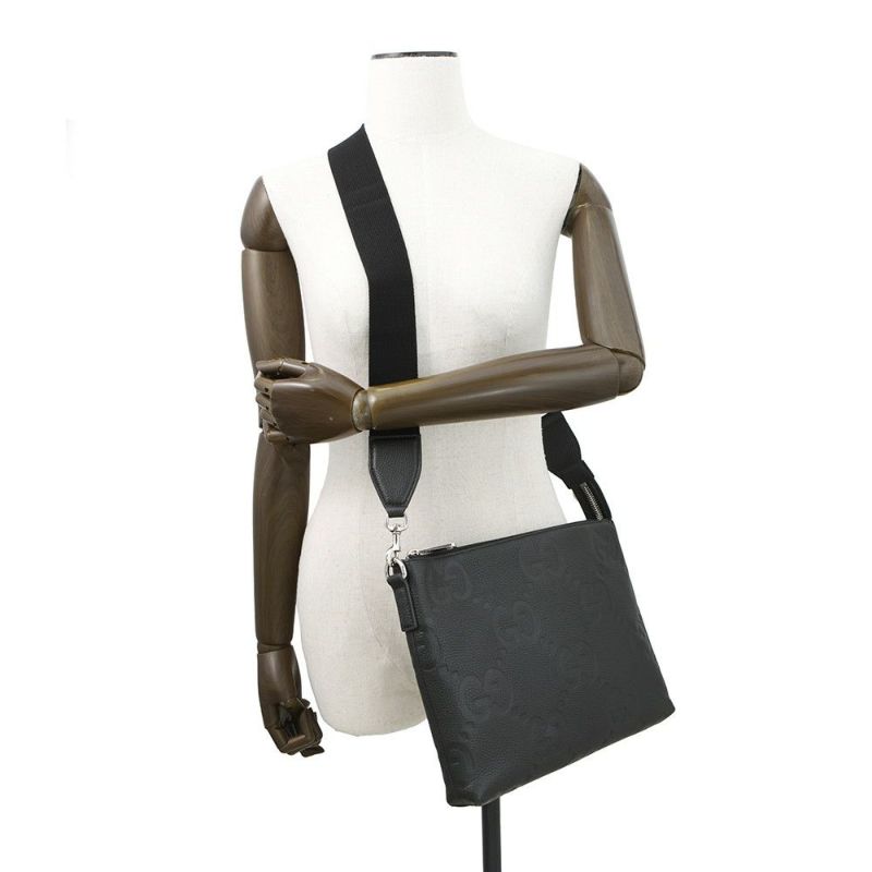 グッチ クラッチバッグ ジャンボGG クロスボディバッグ ミディアム レザー 696009 GUCCI ショルダーバッグ 黒