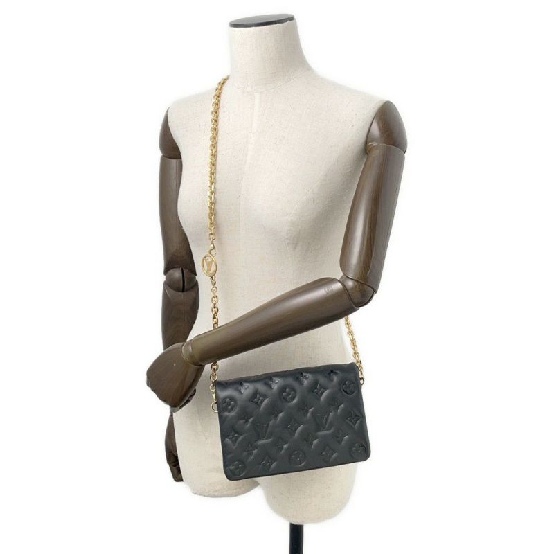 ルイヴィトン チェーンショルダーバッグ モノグラム ラムレザー ポシェット・クッサン M82116 ヴィトン ブラック 黒