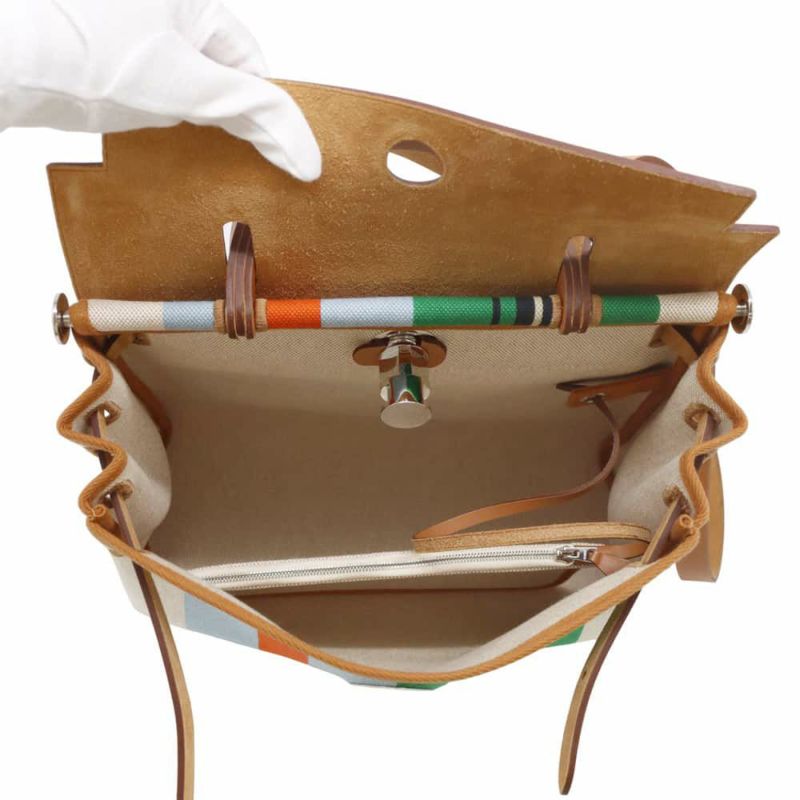 エルメス エールバッグジップPM ルトゥルネ ナチュラル/マルチカラー/シルバー金具 トワルアッシュ/ヴァッシュハンター W刻印