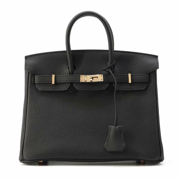 エルメス バーキン25 ブラック/ピンクゴールド金具 トゴ U刻印 HERMES Birkin ハンドバッグ 黒