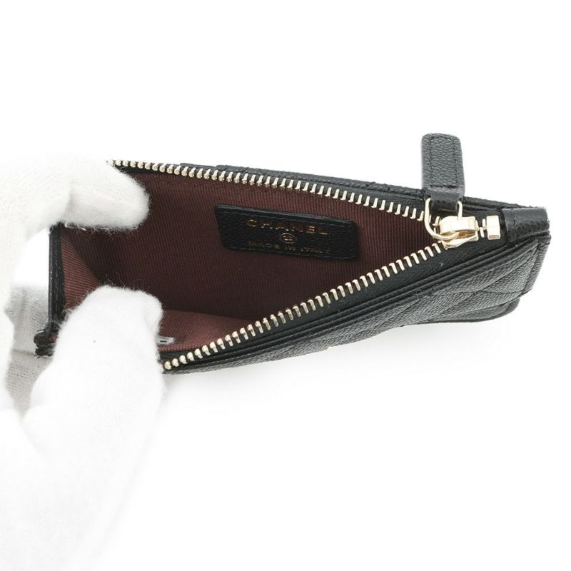 シャネル カードケース マトラッセ クラシック ジップ キルティング キャビアスキン ココマーク AP2570 黒