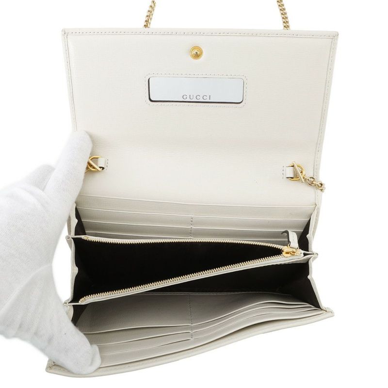 グッチ チェーンウォレット ホースビット 1955 PVC レザー ミラー付き 621888 GUCCI 長財布 白