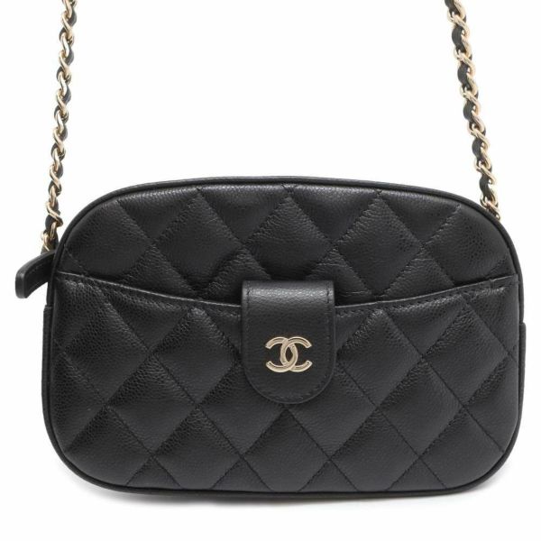 シャネル チェーンショルダーバッグ マトラッセ ココマーク キャビアスキン AP3998 CHANEL 黒