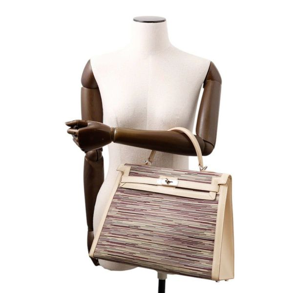 エルメス ハンドバッグ ケリー35 外縫い ベージュ/マルチカラー/シルバー金具 ヴィブラート □E刻印 2wayショルダー