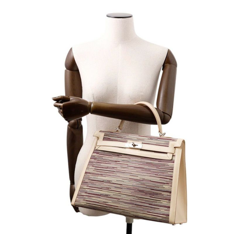 エルメス ハンドバッグ ケリー35 外縫い ベージュ/マルチカラー/シルバー金具 ヴィブラート □E刻印 2wayショルダー