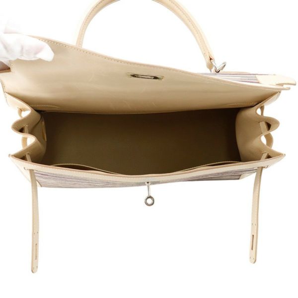 エルメス ハンドバッグ ケリー35 外縫い ベージュ/マルチカラー/シルバー金具 ヴィブラート □E刻印 2wayショルダー