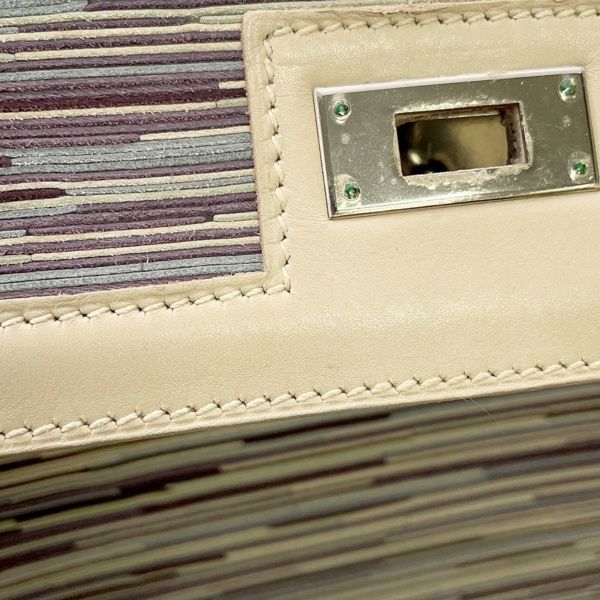 エルメス ハンドバッグ ケリー35 外縫い ベージュ/マルチカラー/シルバー金具 ヴィブラート □E刻印 2wayショルダー