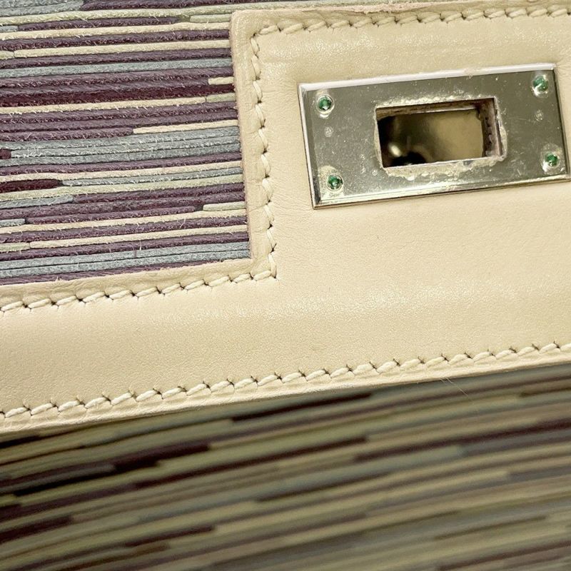 エルメス ハンドバッグ ケリー35 外縫い ベージュ/マルチカラー/シルバー金具 ヴィブラート □E刻印 2wayショルダー