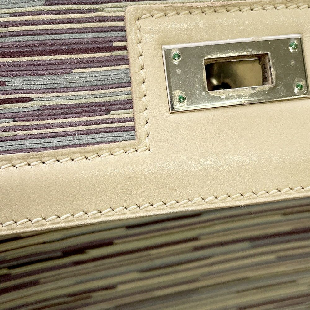 エルメス ハンドバッグ ケリー35 外縫い ベージュ/マルチカラー/シルバー金具 ヴィブラート □E刻印 2wayショルダー