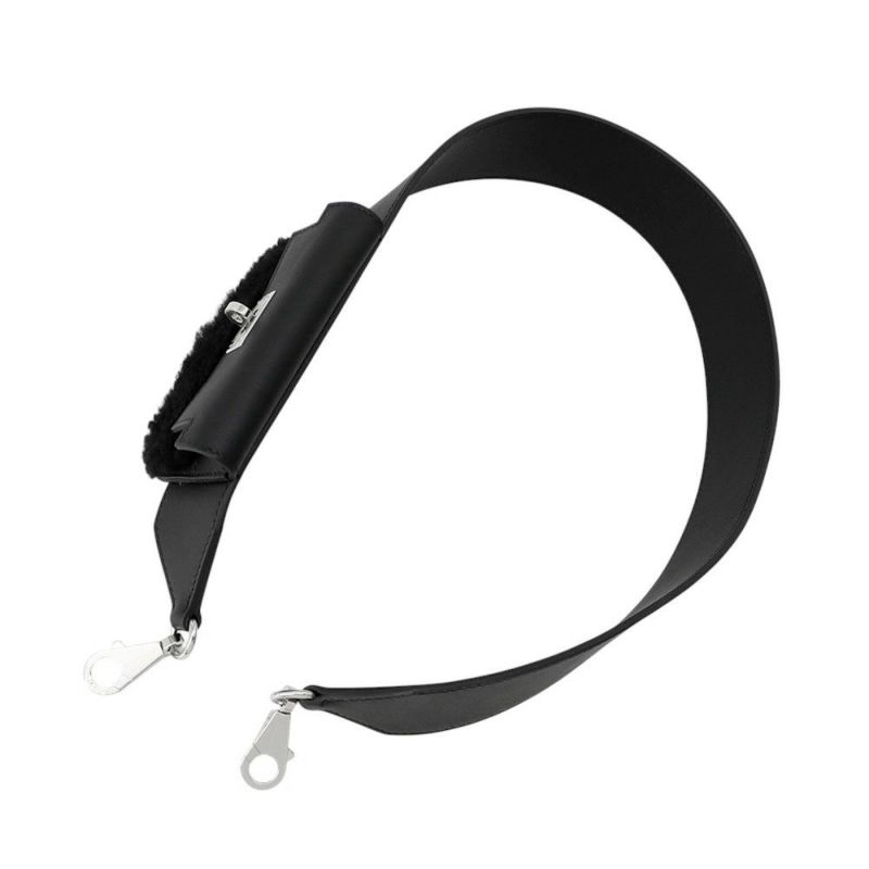 エルメス ショルダーストラップ バンドリエール ケリーポケット ブラック/シルバー金具 スイフト/ムートン B刻印 黒