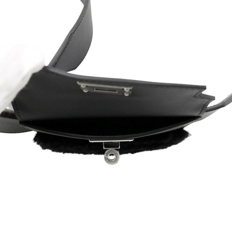 エルメス ショルダーストラップ バンドリエール ケリーポケット ブラック/シルバー金具 スイフト/ムートン B刻印 黒