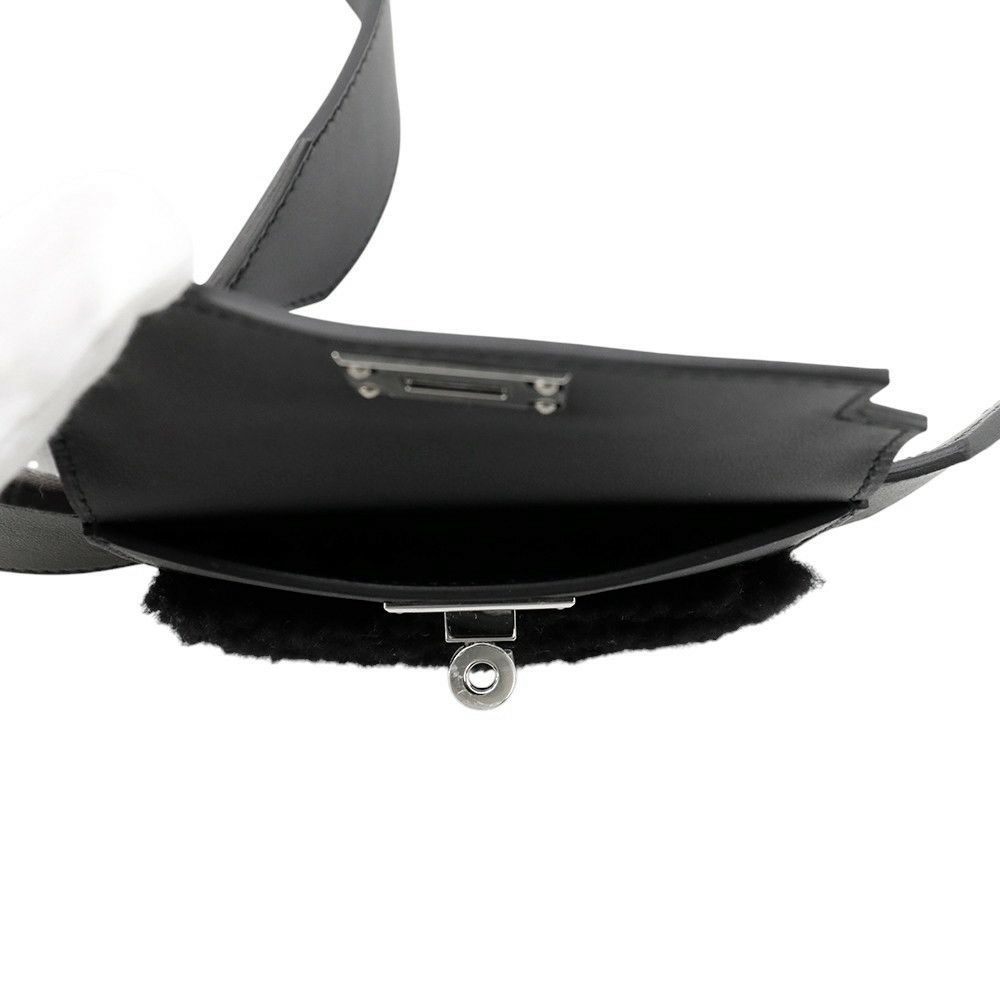 エルメス ショルダーストラップ バンドリエール ケリーポケット ブラック/シルバー金具 スイフト/ムートン B刻印 黒