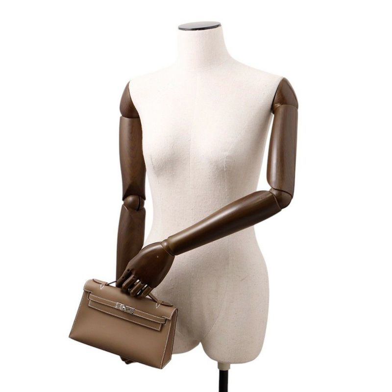 エルメス ハンドバッグ ポシェットケリー エトゥープ/シルバー金具 スイフト K刻印