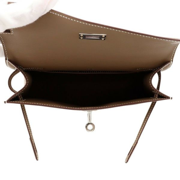 エルメス ハンドバッグ ポシェットケリー エトゥープ/シルバー金具 スイフト K刻印