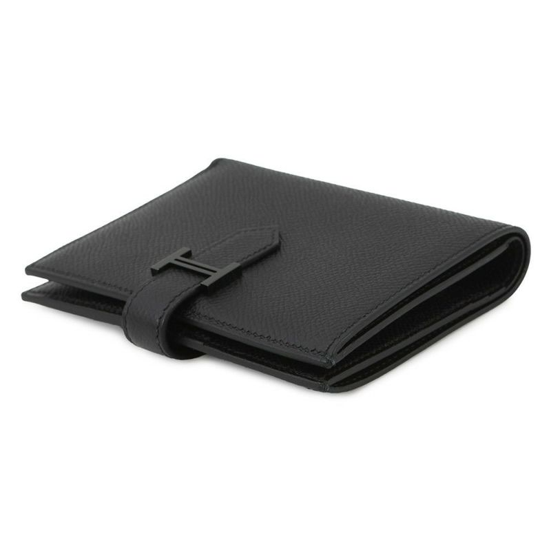 エルメス 二つ折り財布 ベアンコンパクト モノクローム ブラック/ブラック金具 エプソン U刻印 黒
