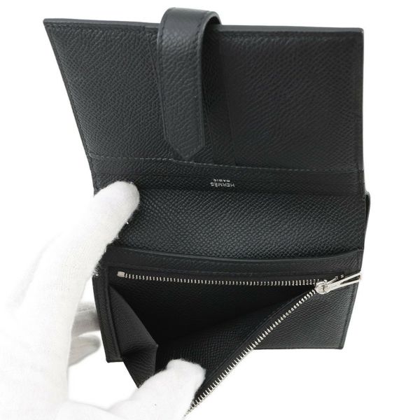 エルメス 二つ折り財布 ベアンコンパクト モノクローム ブラック/ブラック金具 エプソン U刻印 黒