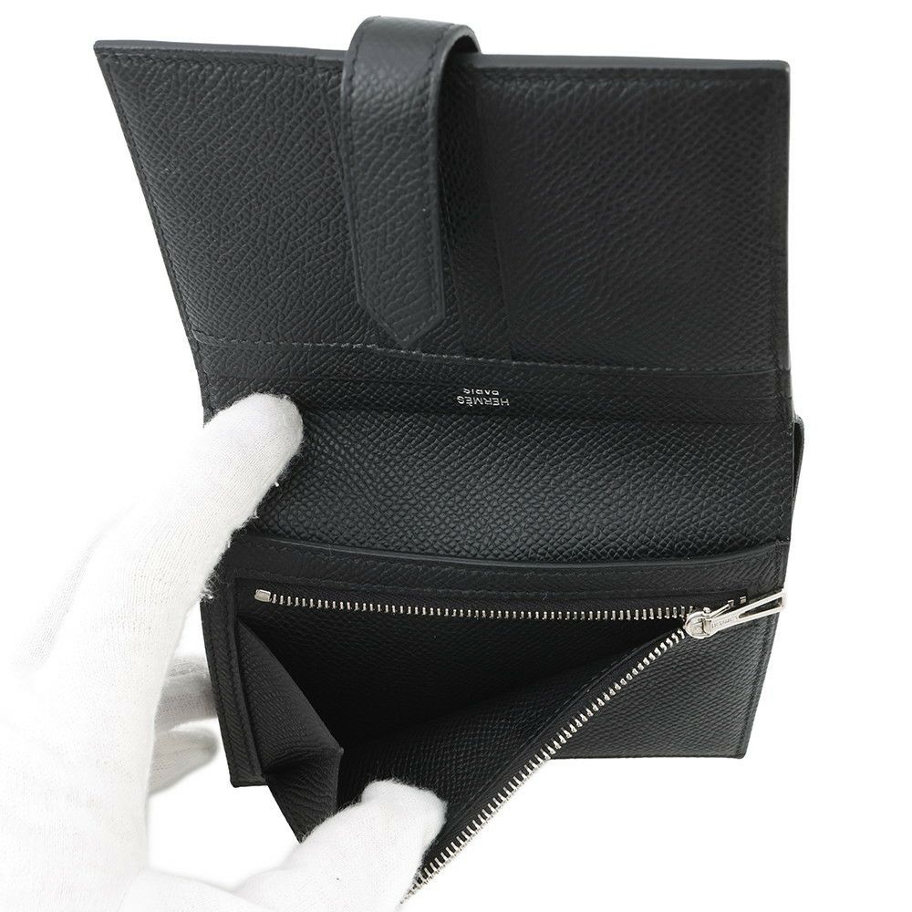 エルメス 二つ折り財布 ベアンコンパクト モノクローム ブラック/ブラック金具 エプソン U刻印 黒