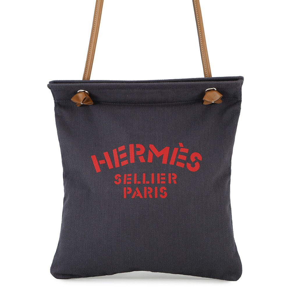 エルメス ショルダーバッグ サック アリーヌMM ブルーインディゴ/ゴールド/シルバー金具 トワルシェブロン/バレニア Y刻印