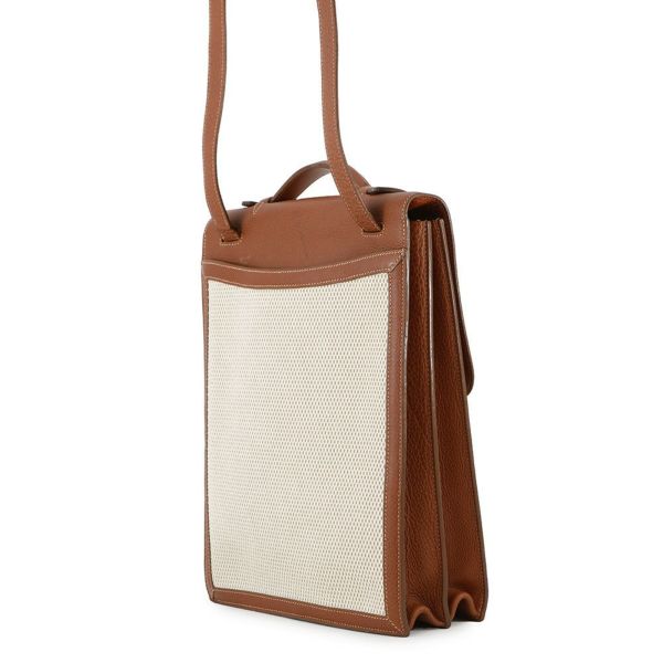 エルメス ショルダーバッグ サック・アデペッシュ DPLG ブラウン/ベージュ/シルバー金具 トワルアッシュ/ブッフル □G刻印